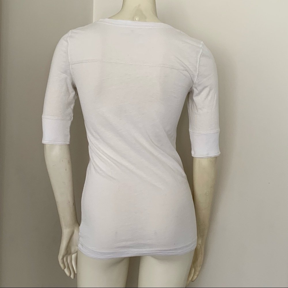 American Eagle Y2K VTG white blue varsity tee graphic sporty embroidered Elena - Picture 3 of 4